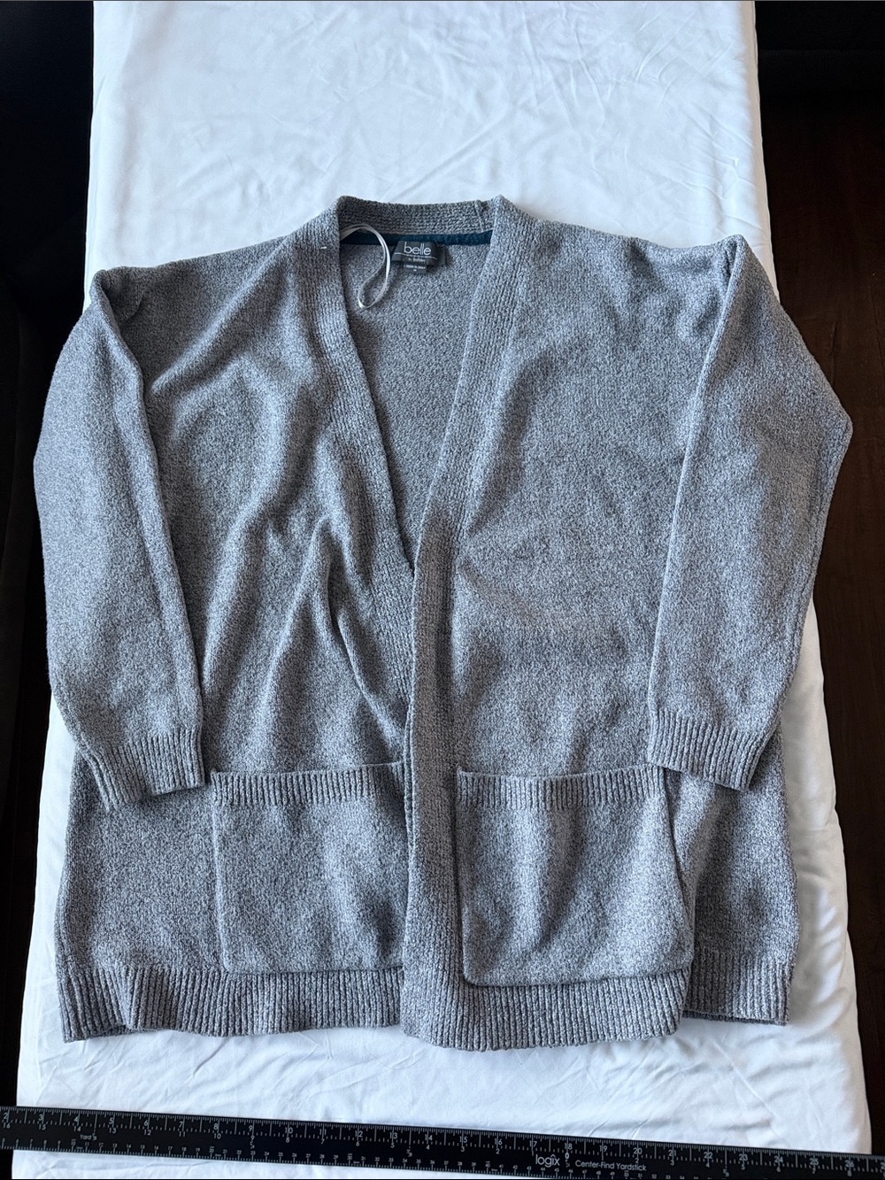 Bellle Light Gray Women's Open-Front Cardigan, Size Medium
